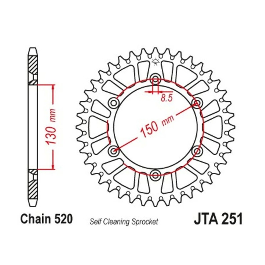 Corona JT SPROCKETS aluminio negro ultraligero 251 - 520 - 1096568002 -  Motoshop