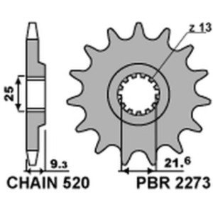 Piñón PBR 13 dientes acero standard paso 520 tipo 2273 - Motoshop